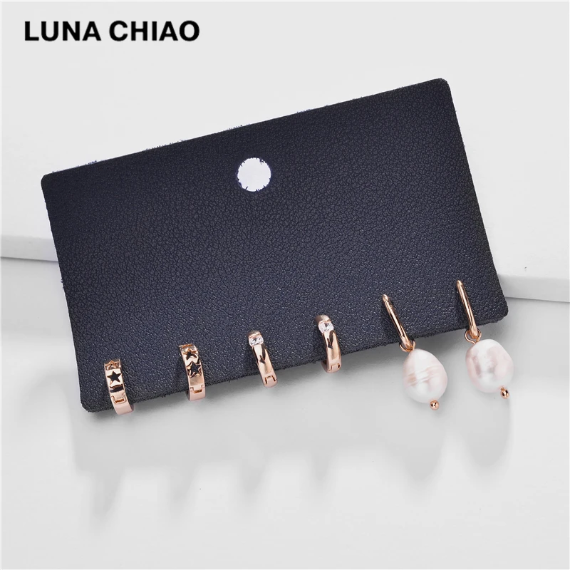gold LUNA CHIAO модные серьги, украшения пресноводный жемчуг Купер Huggie комплект серег-колец - Окраска металла: gold