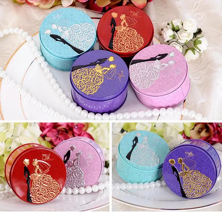 200PCS The new round tin candy box The bride and groom design on it wishes gifted scholar and beautiful woman SN2540