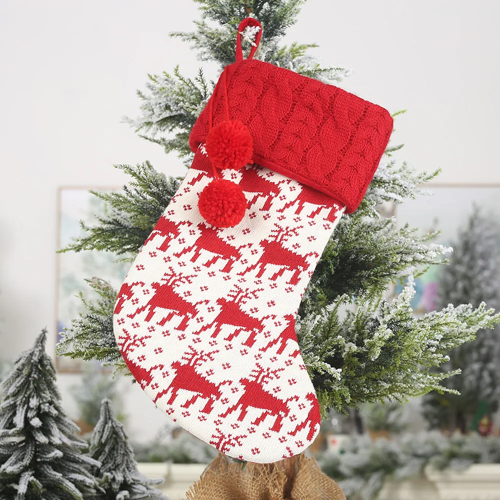 Веселые рождественские чулки для подарков, сумка, вязаные шерстяные носки, рождественские украшения, рождественские конфеты, яблоко, большие сумки, подарок на год - Color: B