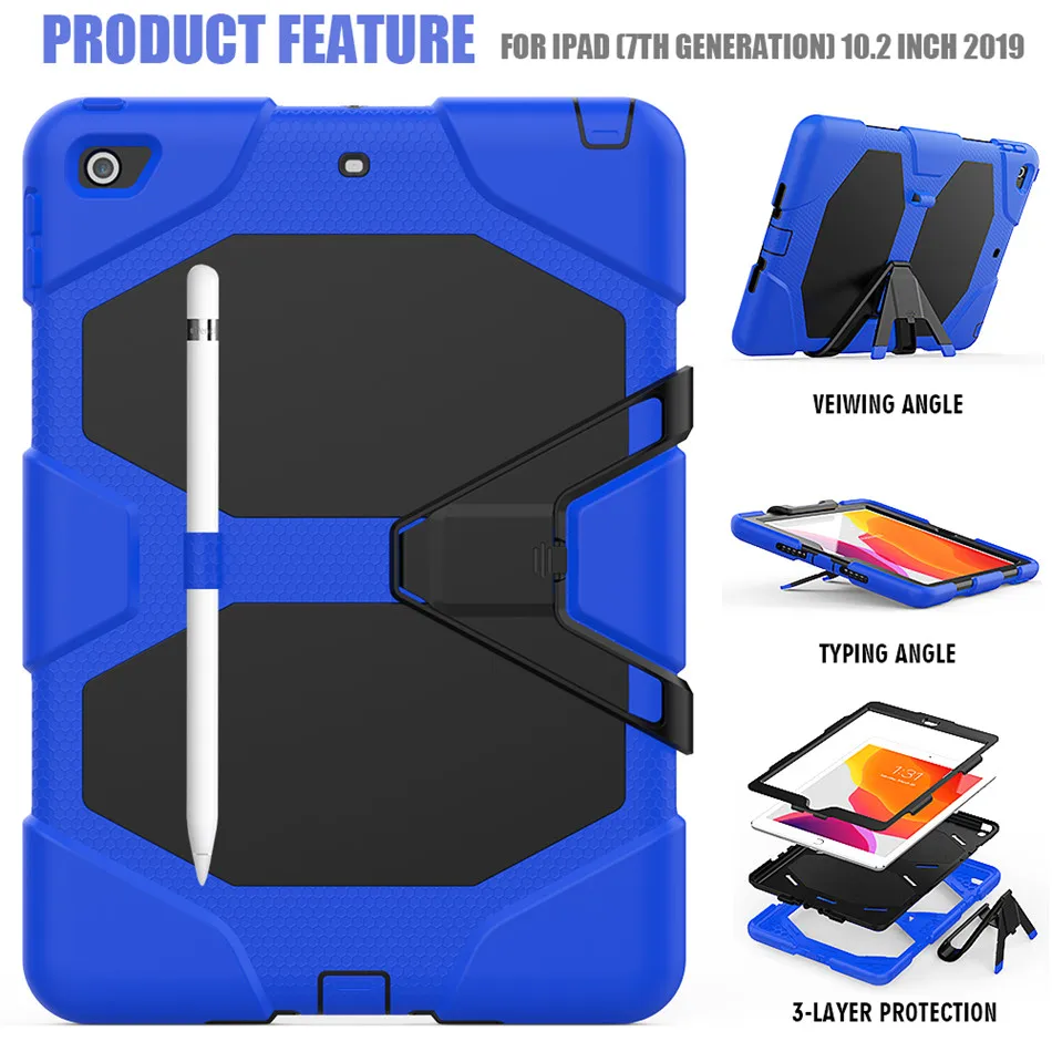 Чехол для iPad 10,2 7 7th gen A2200 A2197 Funda планшет противоударный жесткий чехол военный сверхпрочный Силиконовый прочный Чехол-подставка - Цвет: Deep Blue