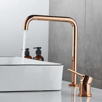 

Basin faucet Bathroom super long pipe two holes Rose Gold bathroom faucet sink tap 360 rotating widespread Black basin Tap