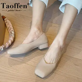 

Taoffen New Arrival Women Flat Shoes Modern Square Toe Low Heels Shoes Women Fashion Solid Simple Style Footwear Size 34-39