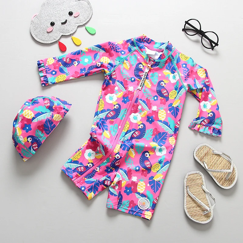 Children Swimming Suit Swimsuit Girl One Piece Long Sleeve UV Protection 2019 Kids Swimwear Child Baby Bathing Clothes for Girls