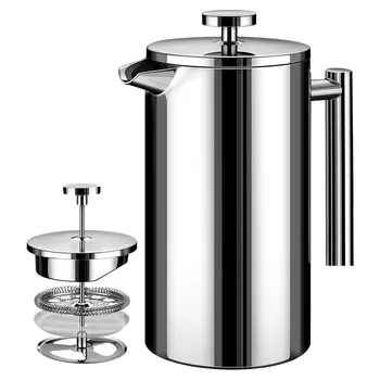 

Stainless Steel French Press Coffee Maker Double-Wall Stainless Steel Metal Insulated Pot with 3 Level Filtration System