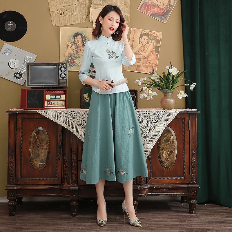 SHENG COCO традиционная китайская женская одежда хлопок Hanfu чехонг-костюм Элегантный вышитый современный розовый Roupa Восточный 3XL