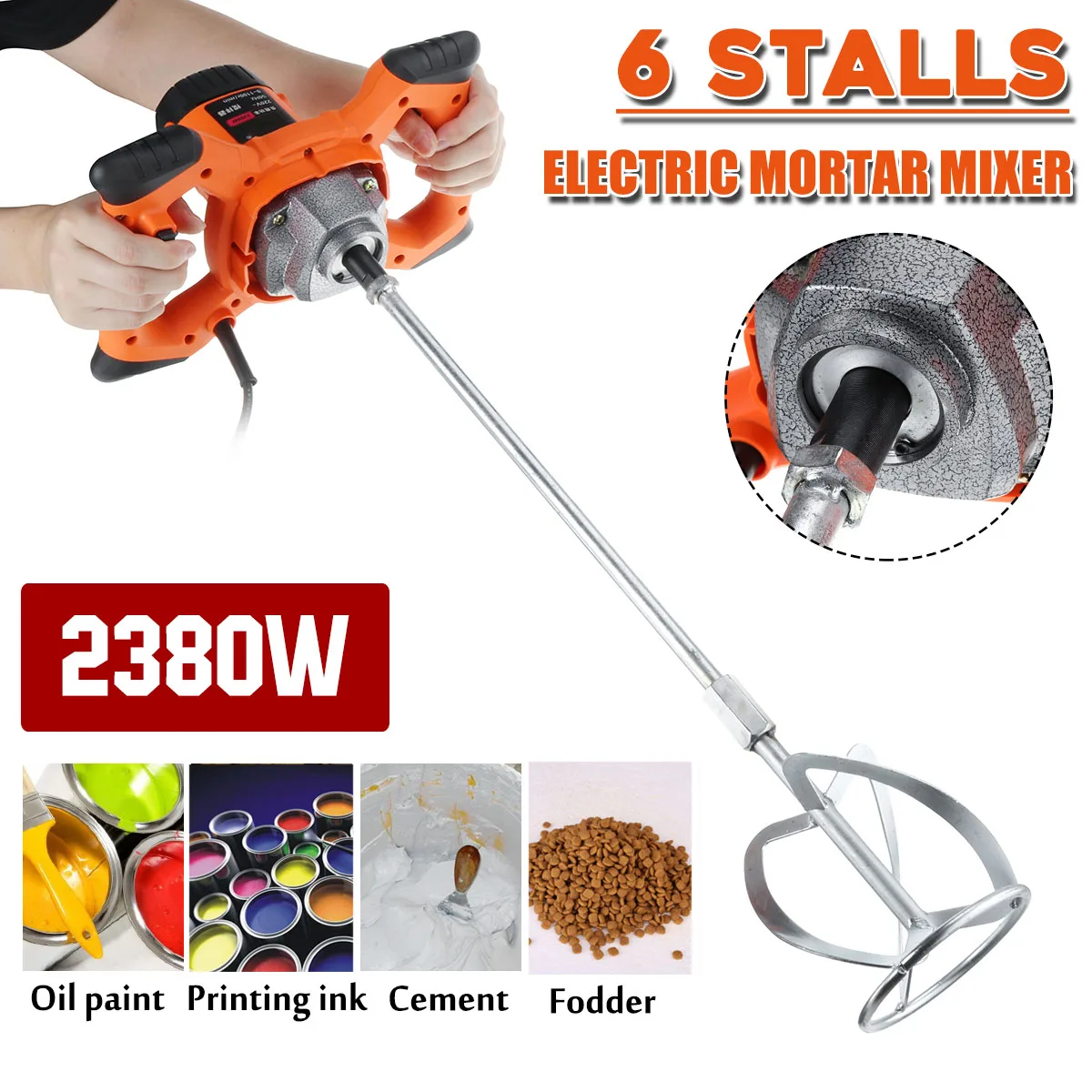 New 1500W Electric Mortar Mixer Dual High Low Gear 6 Speed Paint Cement