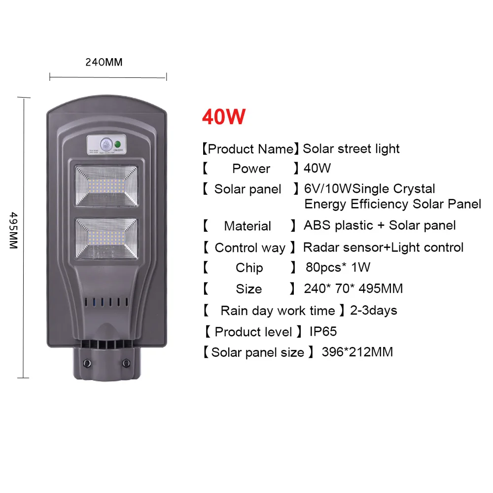20/40/60 Вт наружный светодиодный настенный светильник IP65 Солнечный уличный светильник радар движения+ интеллигентая(ый) светильник Управление для солнечной Сенсор лампа заливающего света
