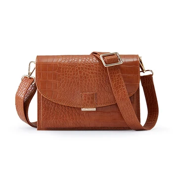 

Crocodile Pattern Women's Bag Fashion Retro Flap Crossbody Bag PU Leather Multi-function Wide Shoulder Bag Female Messenger Bag