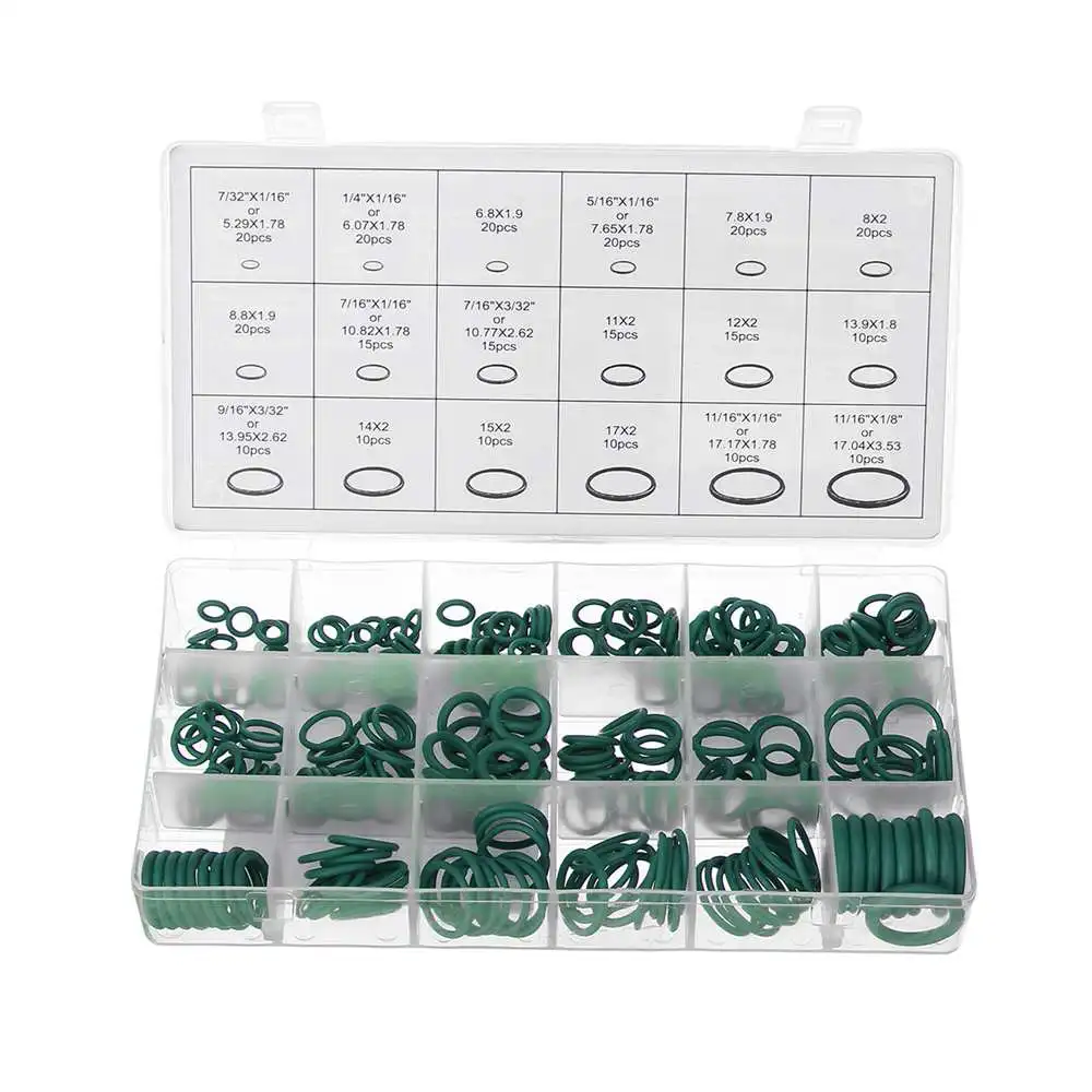 

270pcs 18 Size Rubber O Ring O-Ring Washer Hydraulic Nitrile Seal Assortment Different Size With Plactic Box Kit Set Green