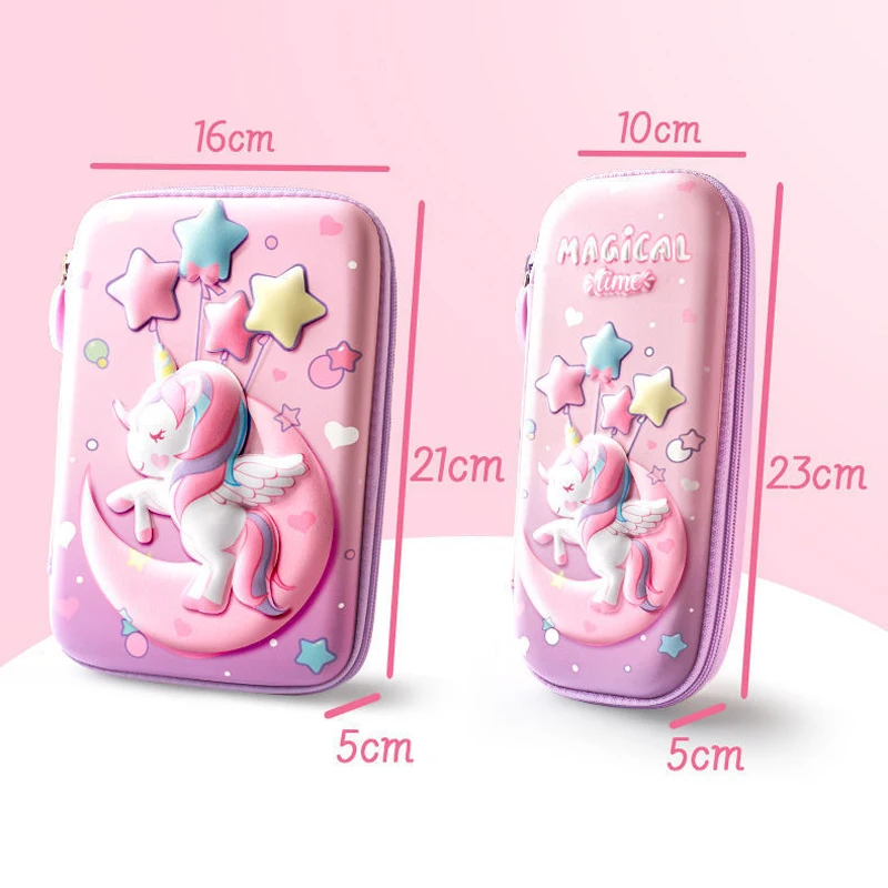 Lovely Pink Unicorn Cartoon 3D Pencil Case Storage Box Pen Bag for School Student Kawaii Girl Pouch Eraser Holder Stationer
