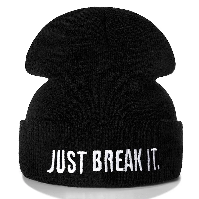 Новая унисекс Шапка-бини, просто сломайте его, Повседневная зимняя шапка для мужчин и женщин, теплая вязаная шапка, модная однотонная уличная шапка в стиле хип-хоп - Цвет: Black