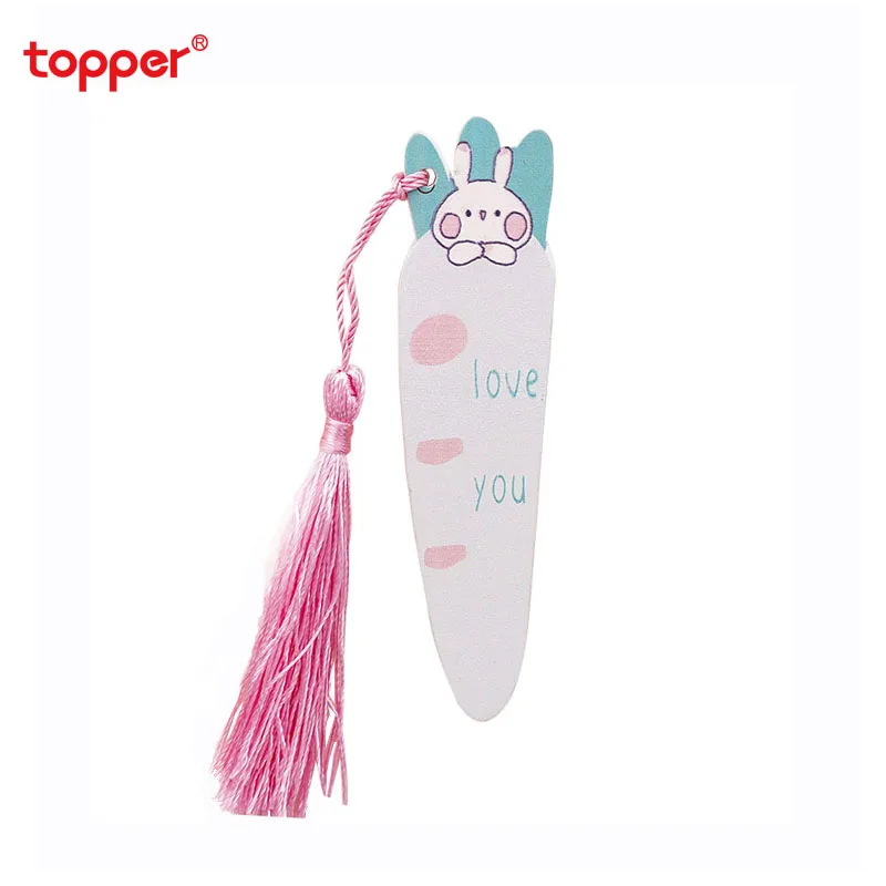 

Cute carrot wooden bookmark rabbit tassel pendant 7cm ruler creative cartoon bookmark for students multi-functional stationery