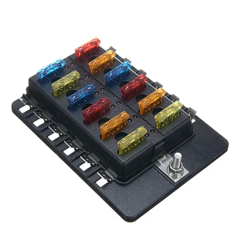 

12-way Modified Fuse Box Terminal Block with LED Warning Light Wiring Kit 1 In 12 Out Car Automotive Blade Fuse Holder Box