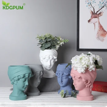 

Portrait Sculpture Flower Pot Art Ceramic Head Flower Pot Boy Human Face Potted Plants Flower Arrangement Home Garden Decoration