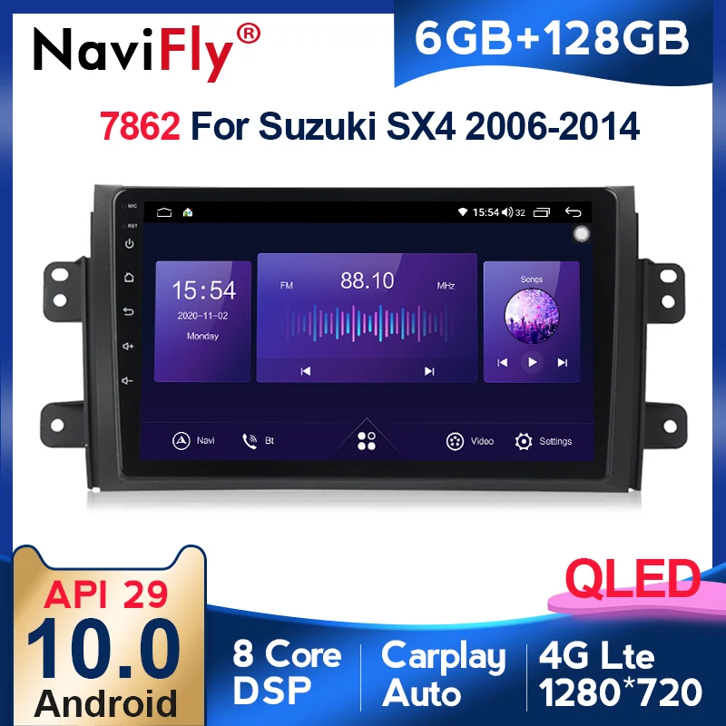 NaviFly 7862 QLED экран 1280*720 Android 10 для Suzuki SX4 1 2006 - 2014 автомобильное радио мультимедийный
