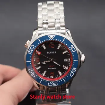 

Solid Bliger 41mm black dial blue bezel GMT function self-winding movement men's automatic watches