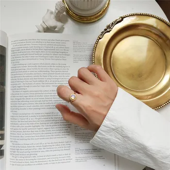 

RUIYI Real Full 925 Sterling Silver Women Moon Stone Rings Stylish Girls Personalized Luxury Jewelry Fashion Chic Gold Open Ring