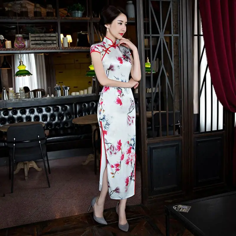 Китайская Республика Стиль Ципао Чонсам в ретростиле Чонсам с принтом футболка с короткими рукавами Cheongsam стройные модные Qipao Vestido