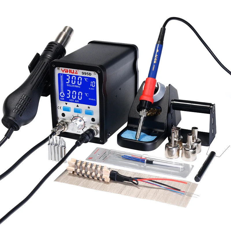 2IN1 Soldering Station Iron W/ Pluggable Hot Air Gun Rework Welding Station 995D