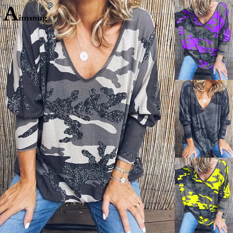 

Plus size 4xl 5xl Women Camouflage Print Summer Tops Long Sleeve Elasticity Female V Neck T-Shirt Casual Loose Ladies Tee Shirt