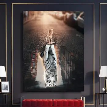 

Wall Art Canvas Prints Projection Of Cat Posters Canvas Painting Tableau Mural Poster Decorative Pictures For Wall Canvas Art