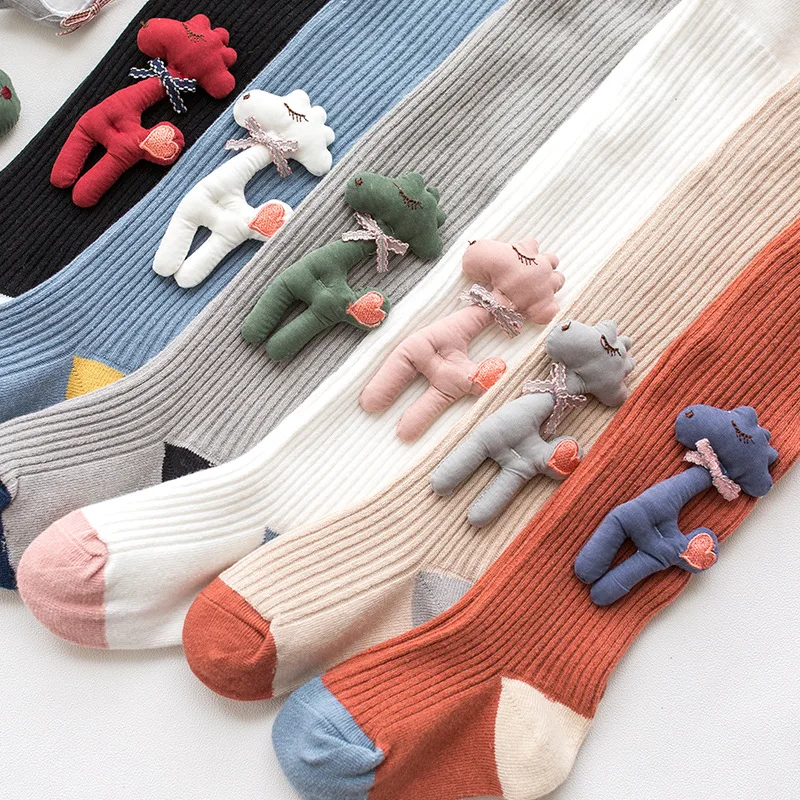 Новые осенние детские колготки в Корейском стиле с двойным оленем, детские колготки с рисунками животных, леггинсы для девочек, носки