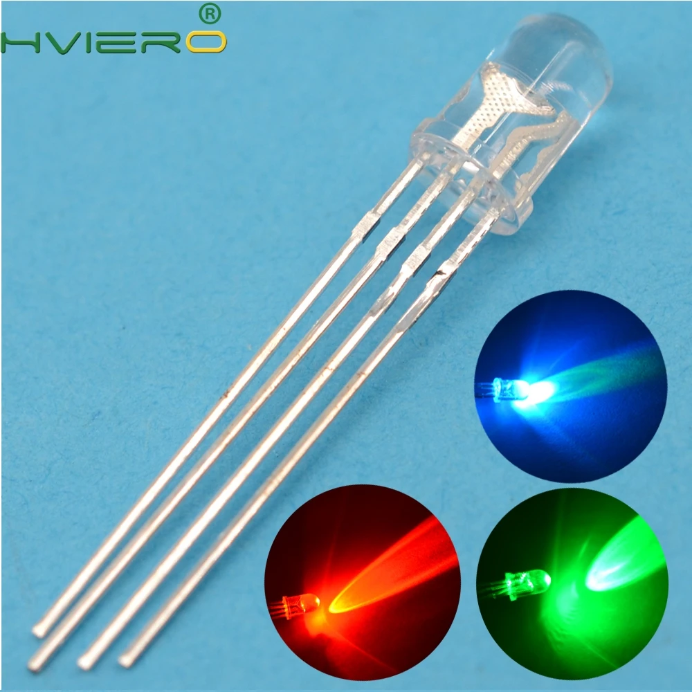 

100pcs Ultra-Bright 5mm Tri-Color water clear Super bright 4 pin F5 RGB Common Anode LED Red Green Blue Free shipping