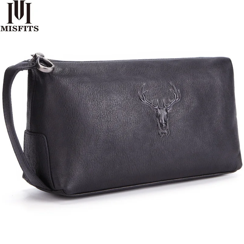 

MISFITS 2020 Genuine Leather Casual Designer Cosmetic Bag Large Capacity soft cowhide Top Quality Handbag Vintage Luxury