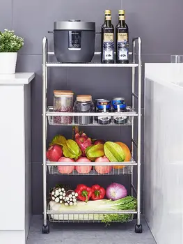 

304 Stainless Steel Kitchen Vegetable Shelf Landing Multi-layer Shelf Moving Fruit Basket Storage Basket