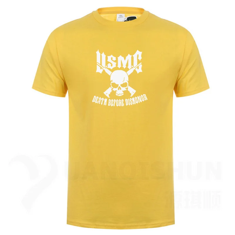 Yellow 1 Usmc Marines Skull футболка с пистолетами художественный дизайн Мужская Футболка Высокое качество 16 цветов Чистый хлопок короткий рукав тройники уличная хип-хоп - Цвет: Yellow 1