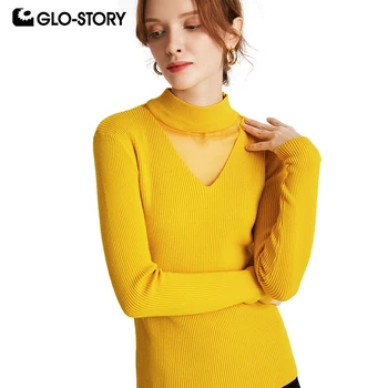

GLO-STORY 2019 Women Hollow-Out Lace Long Sleeve Pullover Sweaters Autumn Women Underwear Tops Female 197