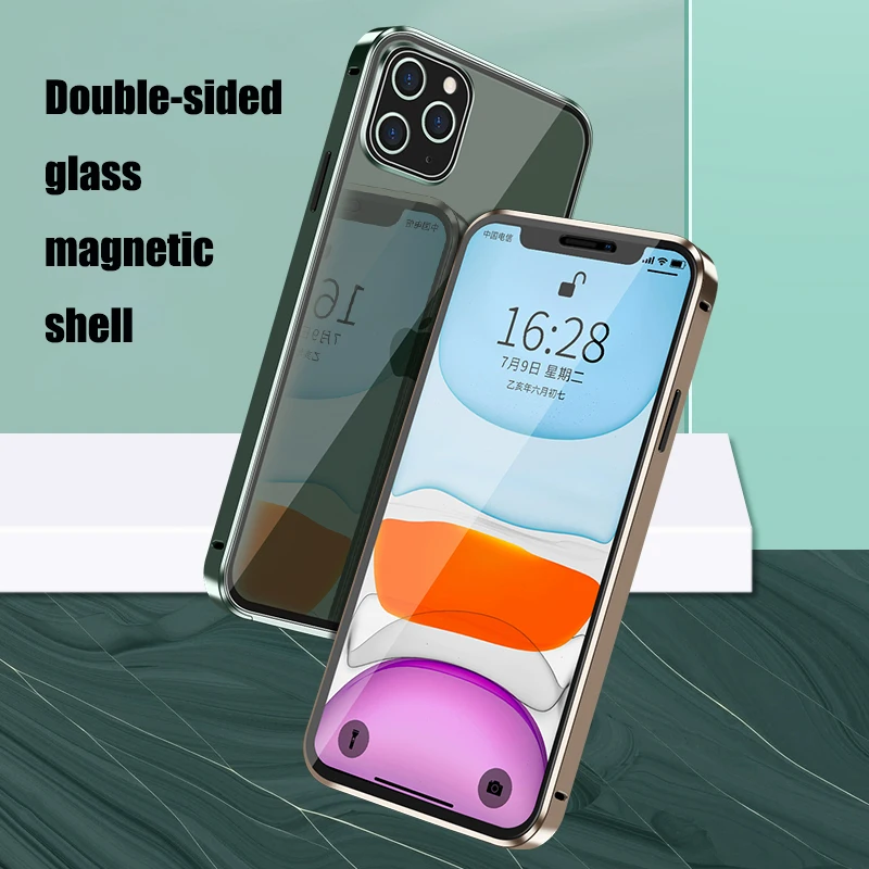 Магнитный чехол для iPhone 12 pro mini SE Xr Xs Max 6s 8 Plus противоударный из закаленного стекла