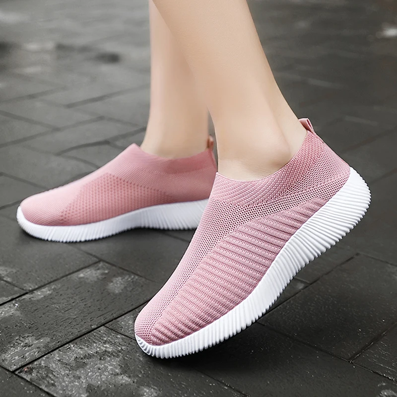 Zapatos vulcanizados para mujer, zapatillas planas ligeras a la moda, de malla transpirable, informales, talla de zapatillas 43, primavera 2021