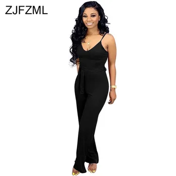 

Solid Sleeveless Sexy Bodysuit Women Spaghetti Strap Backless One Piece Party Club Jumpsuit Summer V Neck Sashes Slim Romper