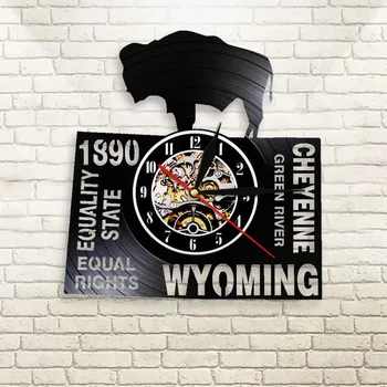 

US Wyoming State Established 1890 Equal Rights Led Light Lamp Cheyenne Green River Rustic Vinyl Record Wall Watch Clock