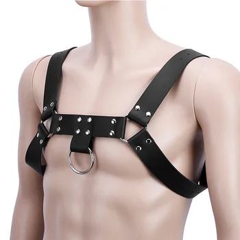 

Fetish Kinky Rivets Lingerie Leather Adjustable Body Chest Harness with Buckles Bondage Restraints Fetish Men Costume XH