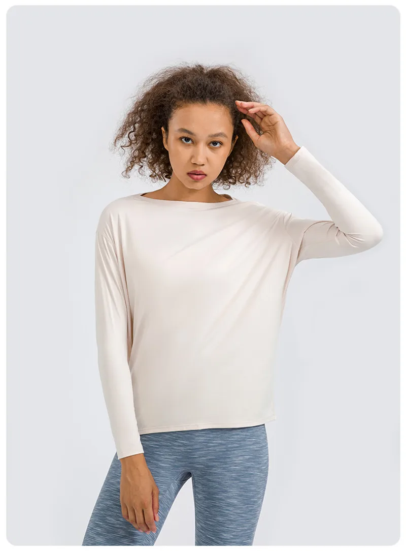 Lulu Fitness Women Long Sleeve Yoga Shirt Female Sport Yoga Top Slim Gym Clothing Solid Color Loose Casual Plus Size Breathable