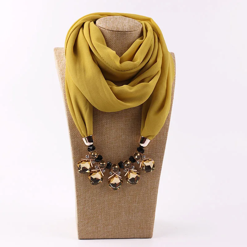 Hc483a50516d44c1397c1c6f305c1a9dbj Elegant Girl Beads Necklace Pendant Ring Scarf Multi-style Lady Chiffon Solid Scarf Hijabs Muslim Head Scarve Turban Accessories Mallzona