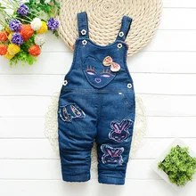 Детские зимние штаны, джинсовый комбинезон, плотные джинсовые штаны с рисунком для девочек, детские теплые комбинезоны, детская спортивная одежда, штаны