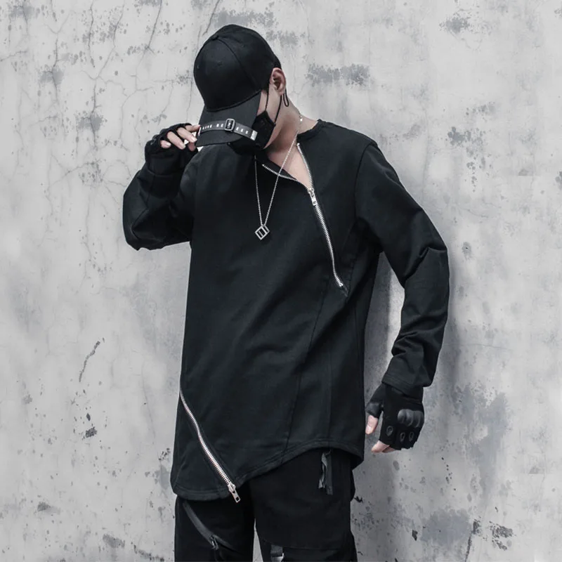 

Unisex Spring inclined zipper round collar asymmetric high street Men's clothes Harajuku Hiphop streetwear Sweatshirt oversized
