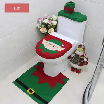 

Christmas Decoration 3pc Christmas Festive Toilet Seat Cover, Tank & Rug Bathroom Decoration Set