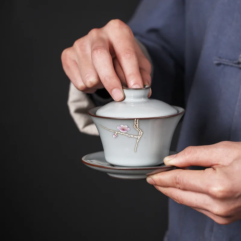Longquan celadon Крышка Чаша один пузырь teacup ледяная трещина чайный набор кунг-фу три