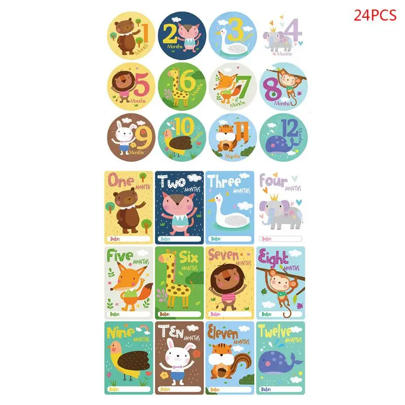 

24 Pcs/set Cartoon Baby Monthly Sticker Card Newborn Milestone Photography Props