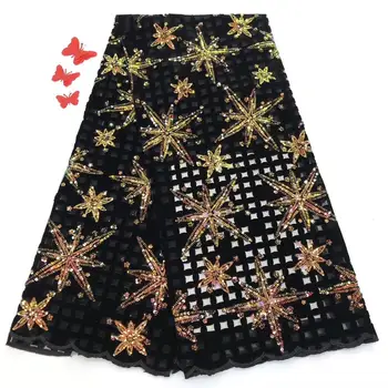 

Madison African Lace Velevt Lace Fabric with Sequins Nigerian French Tulle Mesh Lace Popular Sequence Lace for Women
