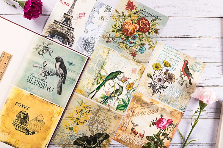 8pcs/Set Vintage Bird English Letters Vellum Paper Pack for Scrapbooking Happy Planner Card Making Junk Journal Project