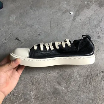 

Vintage Genuine Leather Men High-Top Flats Shoes Thick Sole Platform Sneakers Luxury Trainers Cowhide White Casual Shoes Male