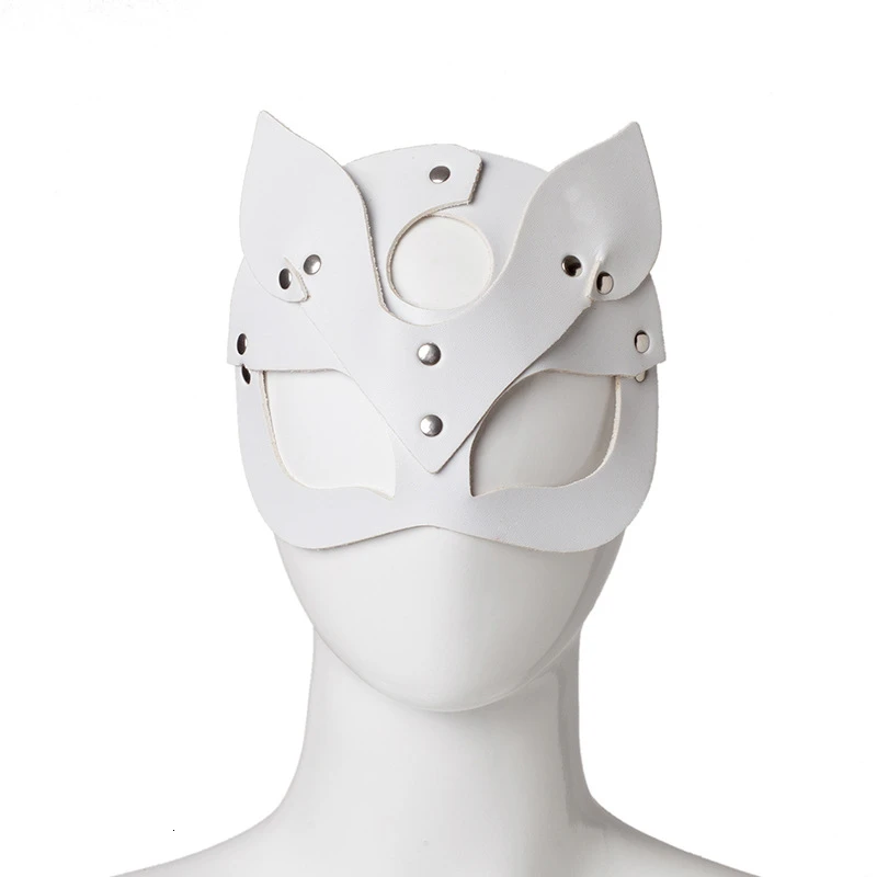 Women Sexy Pu Leather Rivet Upper Half Face Mask Rhinestone Cat Bunny Ear Cosplay Adult Play Game Masquerade Ball Carnival Masks