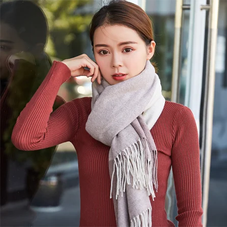 6 Зимний толстый шерстяной шарф женские теплые кашемировые шарфы шали женский меховой воротник шарф с кисточками женский однотонный длинный шарф - Цвет: 6