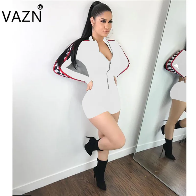 VAZN Горячая модная популярная женские костюмы Повседневный дизайн сплошной длинный рукав на молнии компрессионный мягкий женский комбинезон CM175