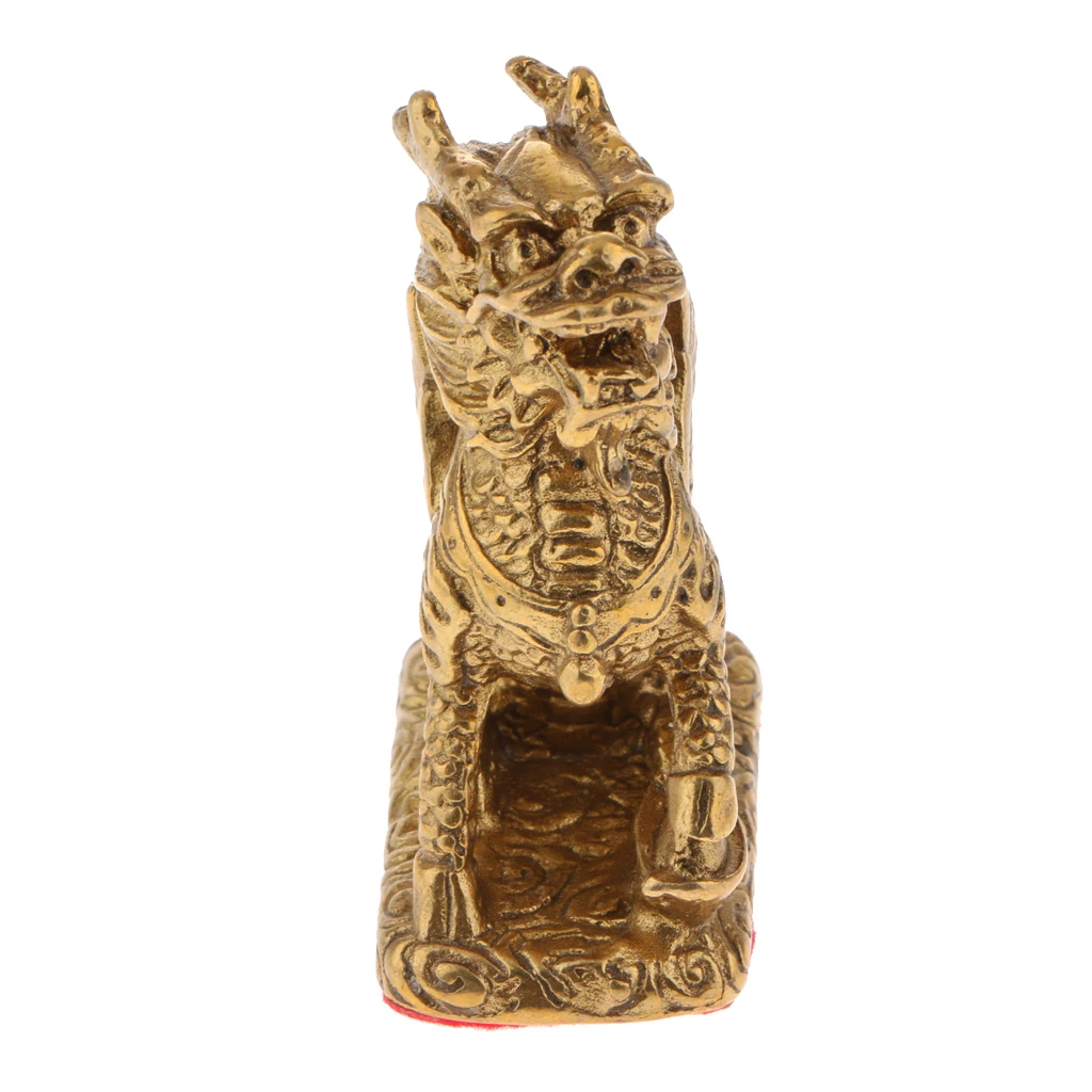 Golden Feng Shui Ornament Chi Lin/Kylin Wealth Prosperity Lucky Statue Handcraft for Living Room/Bedroom/Office